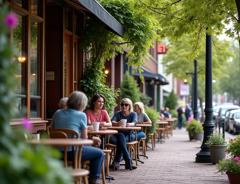 Customers enjoying coffee at an outdoor seating area of Badger's Cuppa.